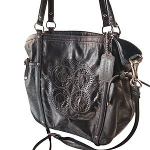 Coach Audrey XL Dotted OP Black Patent Leather Tote Handbag #19570